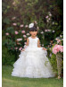 Ivory Lace Ruffled Tulle Floor Length Flower Girl Dress